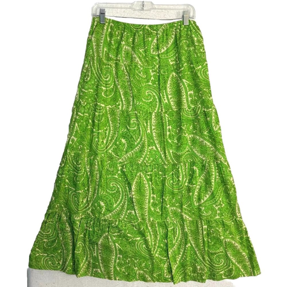 Talbots Maxi Skirt Women,  Plus Size 1X Green Paisley Tiered Elastic Waist